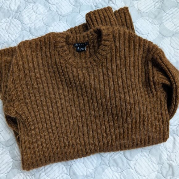 Theory Sweaters - Theory Women`s Diantha Caresse Sweater Size Small Brown Ribbed Wool Yak Mohair